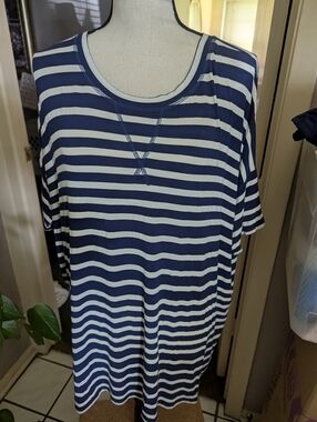 CAbi striped Navy and White Women’s Relaxed Tee.